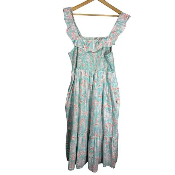 Vineyard Vines Cay Floral Smocked Midi Dress XL - Picture 2 of 10